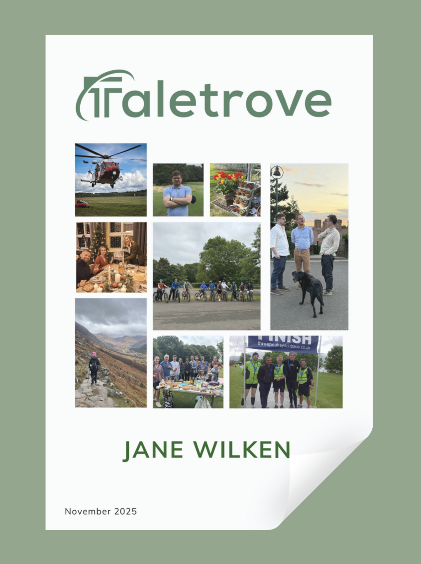 Taletrove newsletter example showing family photos in a beautiful layout